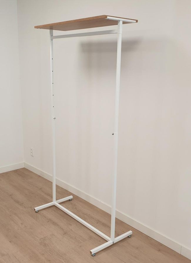 Kledingrek design 98 x 123-187cm verstelbaar wit met eiken legbord hoog