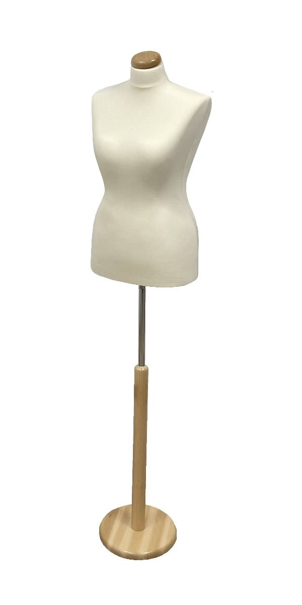 Paspop vrouw XL maat 42-44 ecru met beuken ronde voet en dop