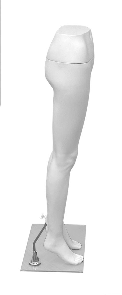 Dames broekendisplay wit staand model met hoge taille zijaanzicht
