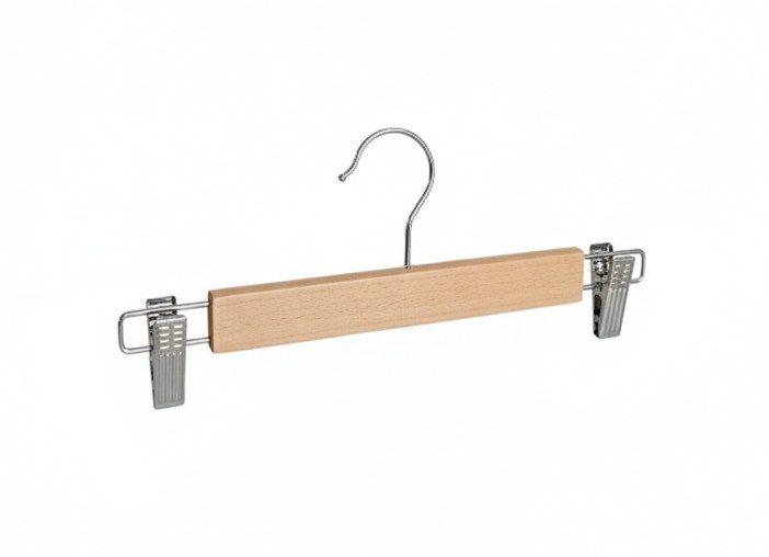 Kledinghanger recht hout 28 cm blank gelakt met klemmen