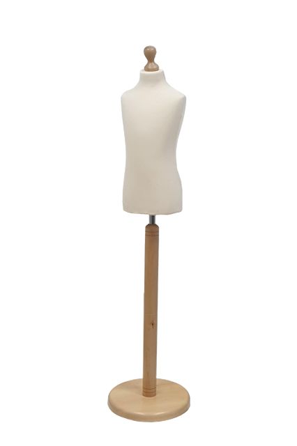 Paspop kind 6-8 jaar ecru met beuken ronde voet en knop