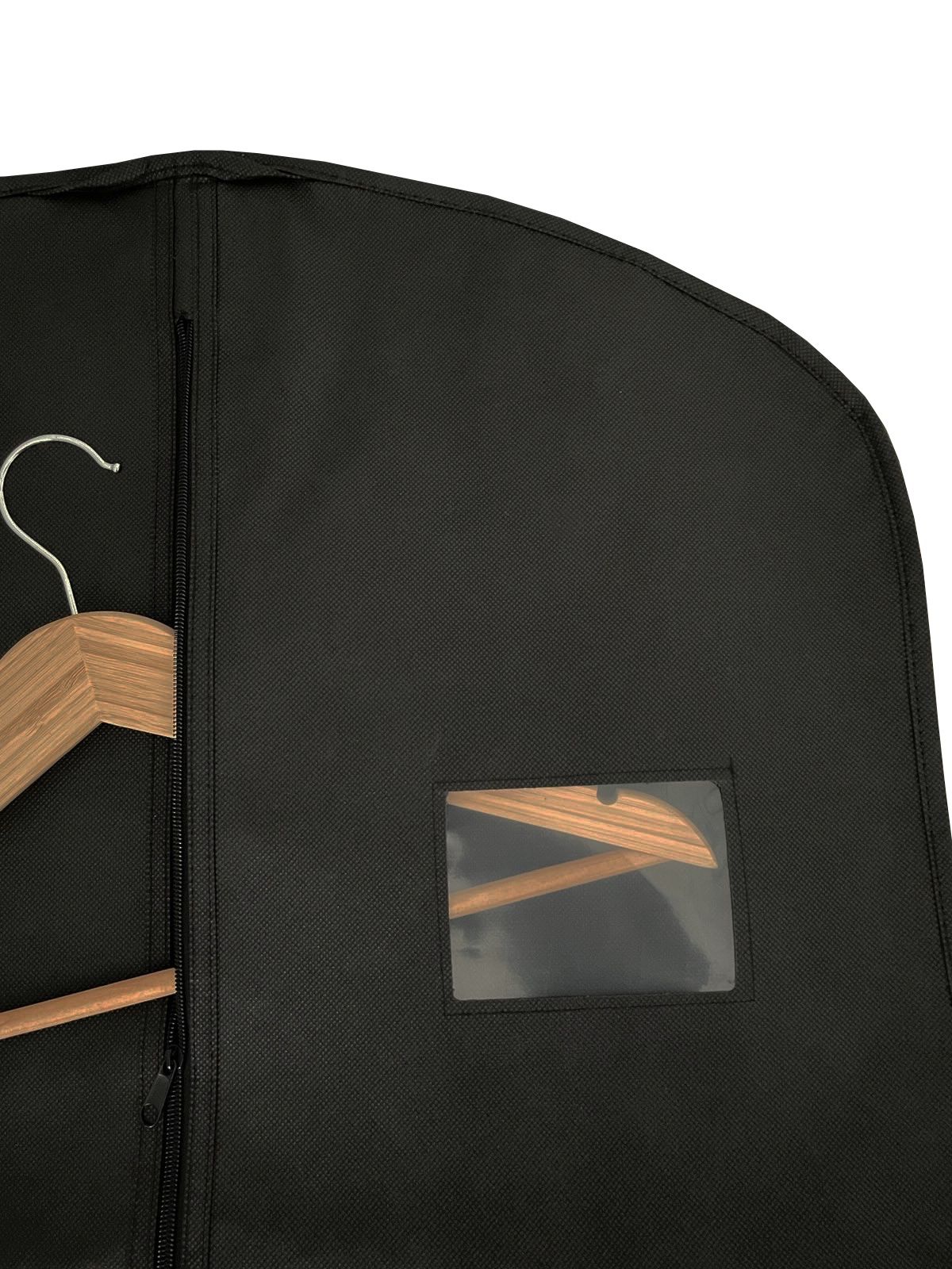 Enkele kledinghoes met venster Non Woven. 100x60 cm met rits zwart.