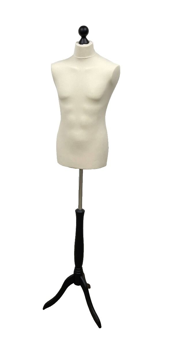 Paspop man ecru met zwarte driepoot en knop