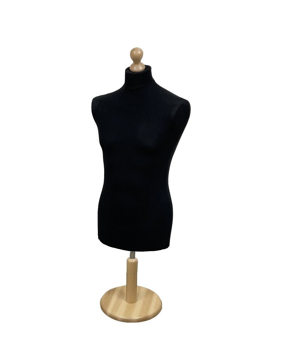 Korte paspop heer zwart met beuken ronde voet en knop