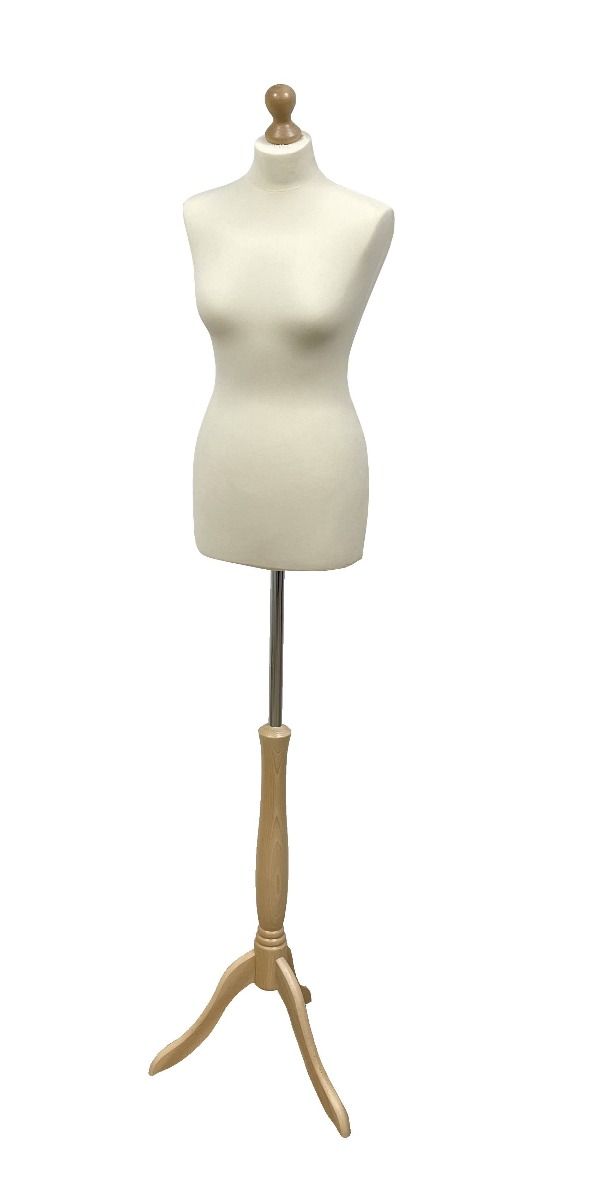 Paspop vrouw ecru met beuken driepoot en knop