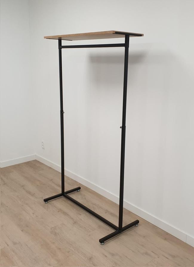 Kledingrek design 98 x 123-187cm verstelbaar zwart met eiken legbord hoog