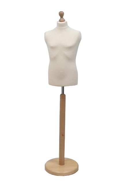 Paspop kind 10-12 jaar ecru met beuken ronde voet en knop