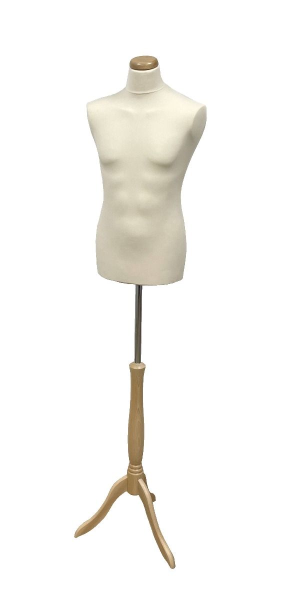 Paspop man ecru met beuken driepoot en dop