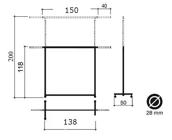 Vouwrek B140 x H118-200 cm Chroom technische tekening