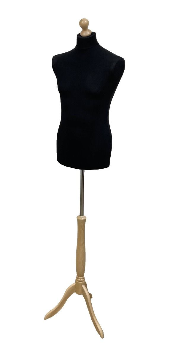 Paspop man zwart met beuken driepoot en knop