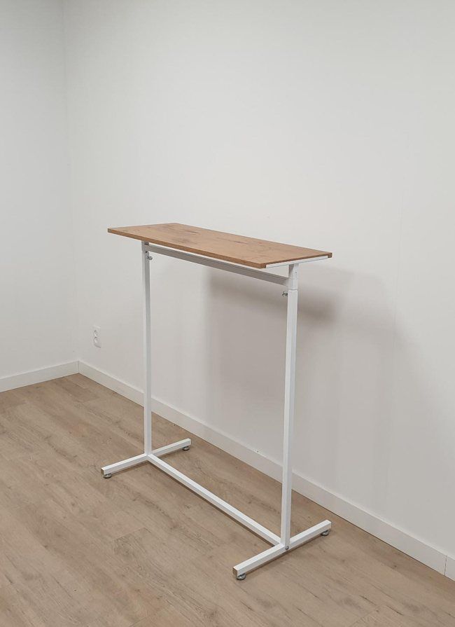 Kledingrek design 98 x 123-187cm verstelbaar wit met eiken legbord laag
