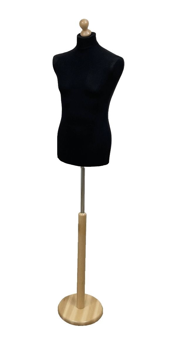 Paspop man zwart met beuken ronde voet en knop