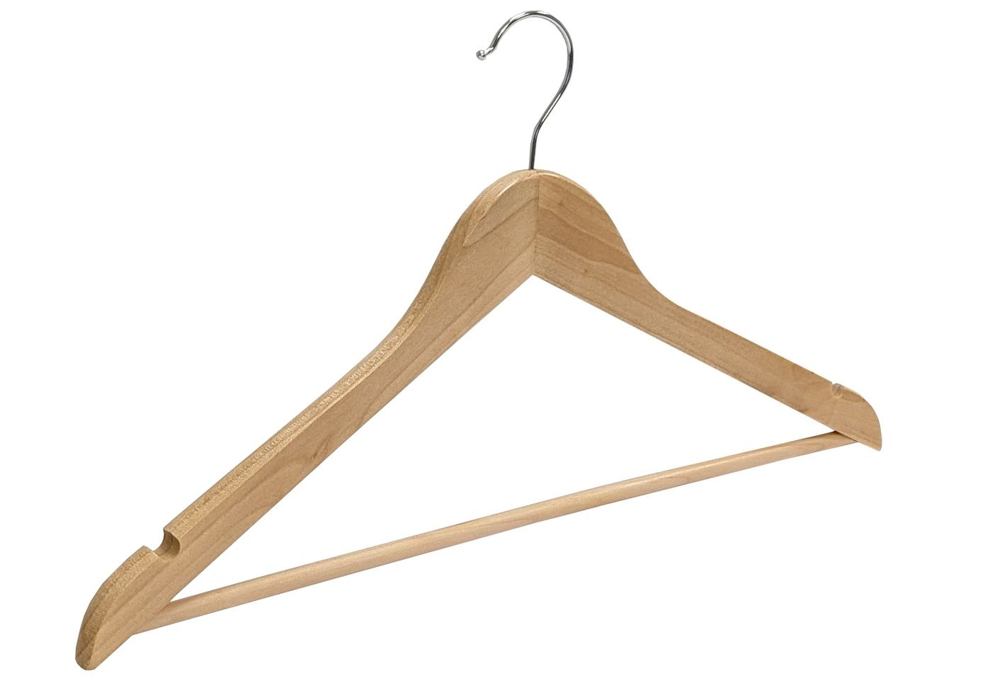 Geknikte kledinghanger 44 cm met broeklat Blank gelakt hout