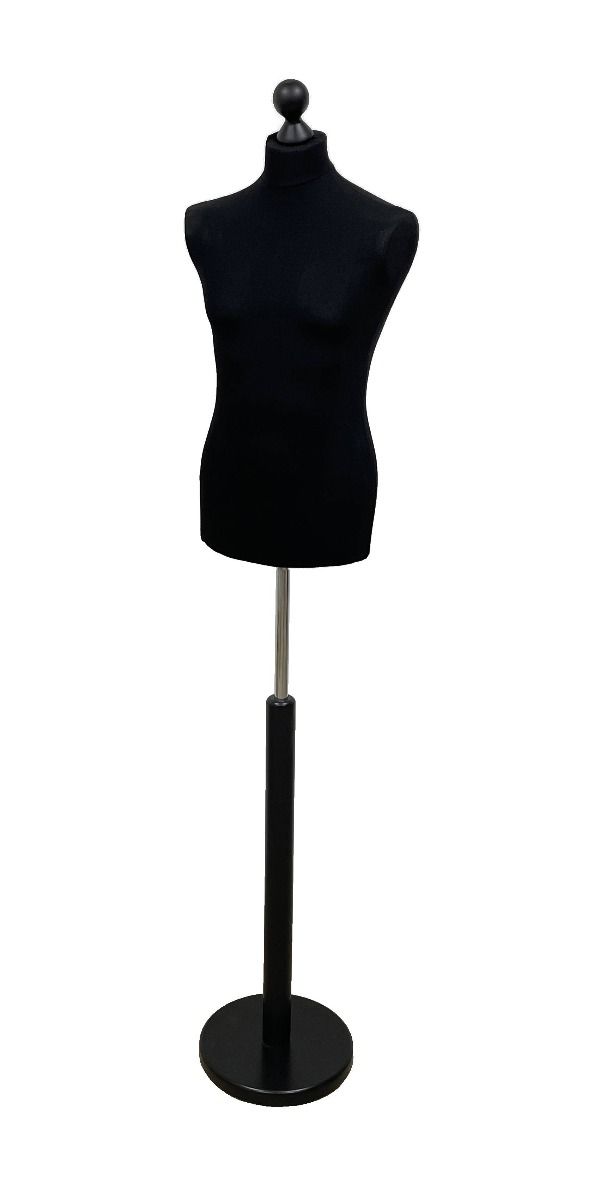 Paspop man zwart met zwarte ronde voet en knop
