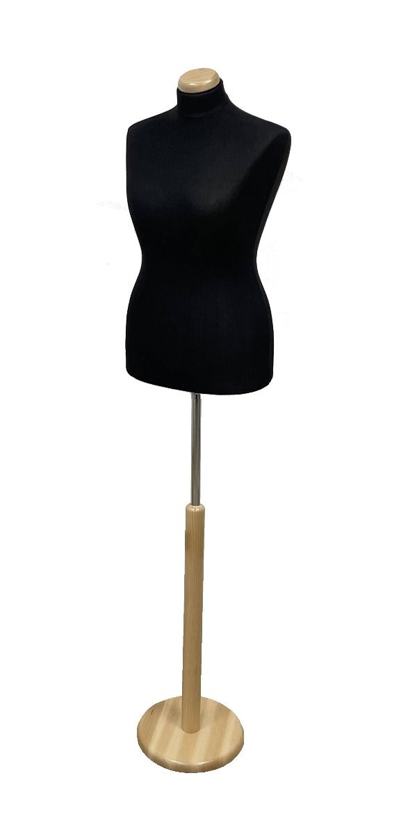 Paspop vrouw maat 42-44 zwart met beuken ronde voet en dop
